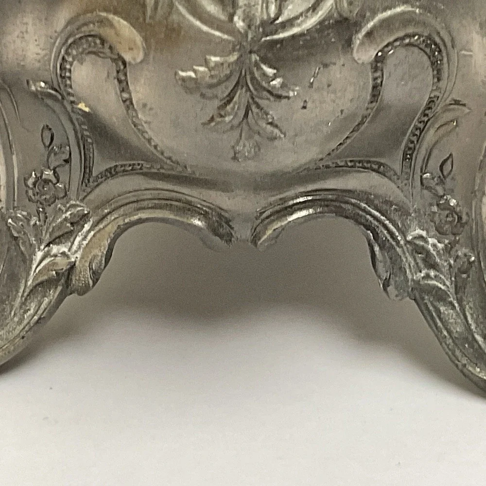 Vintage Pewter Intricate Floral Jewelry Casket Box Ornate Victorian Design Japan